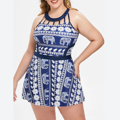 Swimwear Dress Halterneck Elephant Ethnic Style Print Womens One-Piece Swimsuits Vendors Wholesale