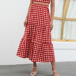 Casual Plaid Tiered Midi Skirt Loose High Waist Wholesale Clothing Vendors
