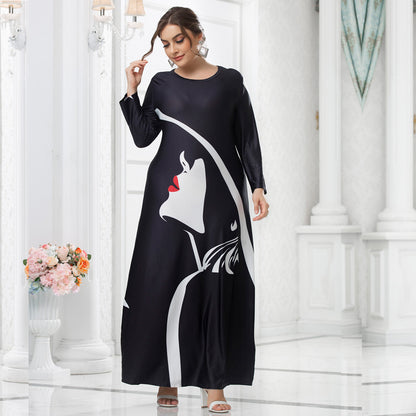 Long-Sleeved Round Neck Curvy Dresses Wholesale Plus Size Clothing