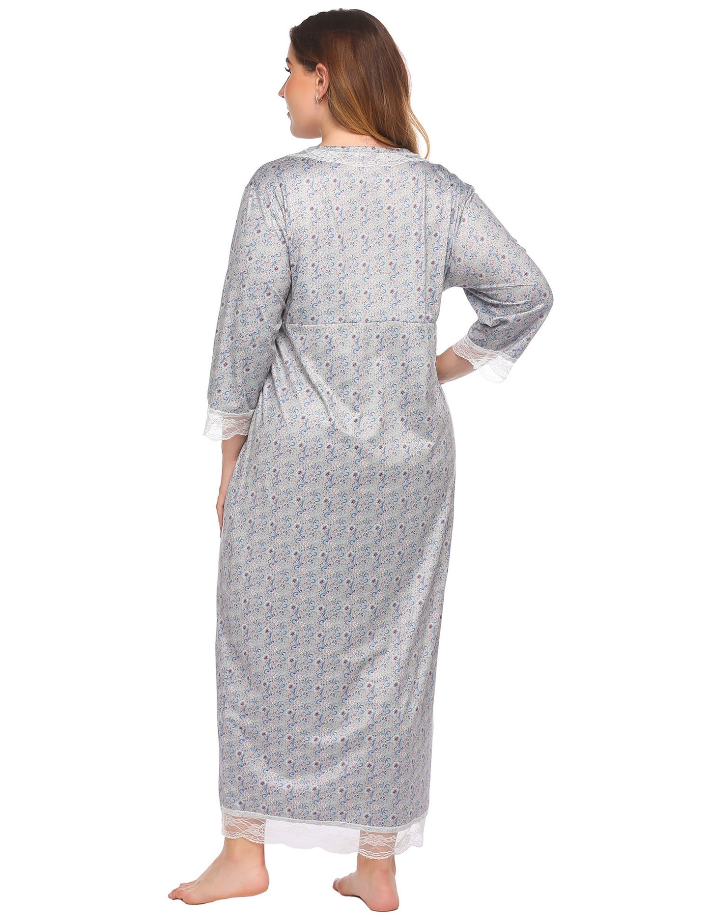 Casual Lace Stitching Printed Curvy Nightgown Wholesale Plus Size Clothing