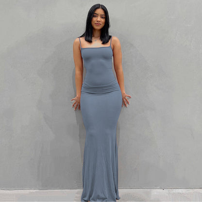 Kardashian'S Soft Lounge Long Slip Dress Solid Color Bag Hip Maxi Dresses Wholesale