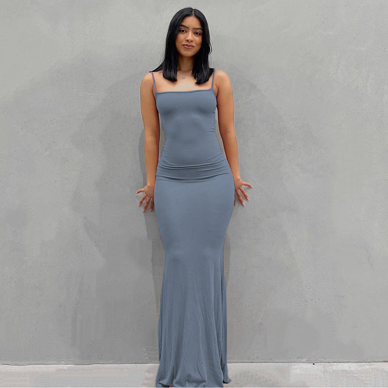Kardashian'S Soft Lounge Long Slip Dress Solid Color Bag Hip Maxi Dresses Wholesale