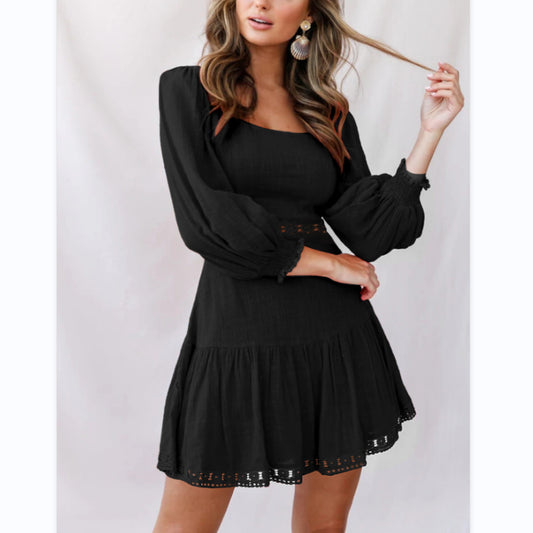 Lantern Sleeve Sexy Cutout Swing Linen Dress Wholesale Dresses