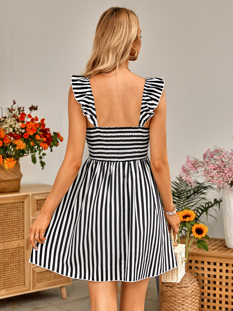 Striped Print Casual Off Shoulder Sling Swing Dress Wholesale Dresses