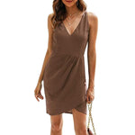 Summer Sexy V Neck Solid Color Mini Dress Sleeveless Slim Wholesale Dresses