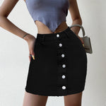 Denim Black Womens Solid Fitted Short Skirt with Button Wholesale Clothing Vendors