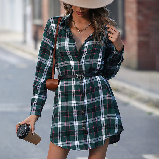 Fashion Plaid Long Sleeve Shirtdress Wholesale Shirt Dresses