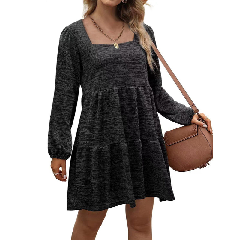 Square Neck Long Sleeve Casual Smocked Dress Wholesale Dresses