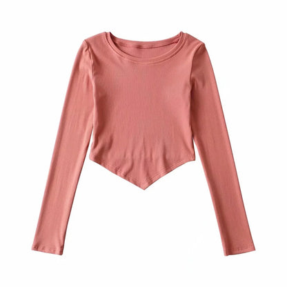 Irregular Bottoming Crew Neck Slim Long Sleeve Crop Top Wholesale Women Top