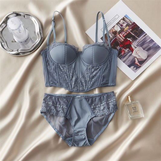 Stitching Lac`E Underwear Irregular Herringbone Bra Panty Set Wholesale Women'S Clothing