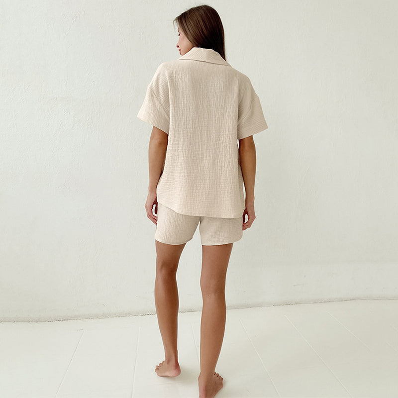 Commuter Casual Fashion Shorts Short-Sleeved Shirt Two-Piece Set Wholesale Women Clothing