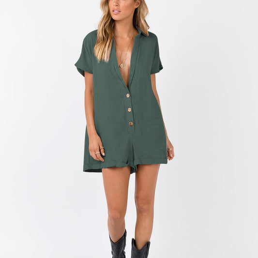 Plain Button Loose Wholesale Jumpsuits