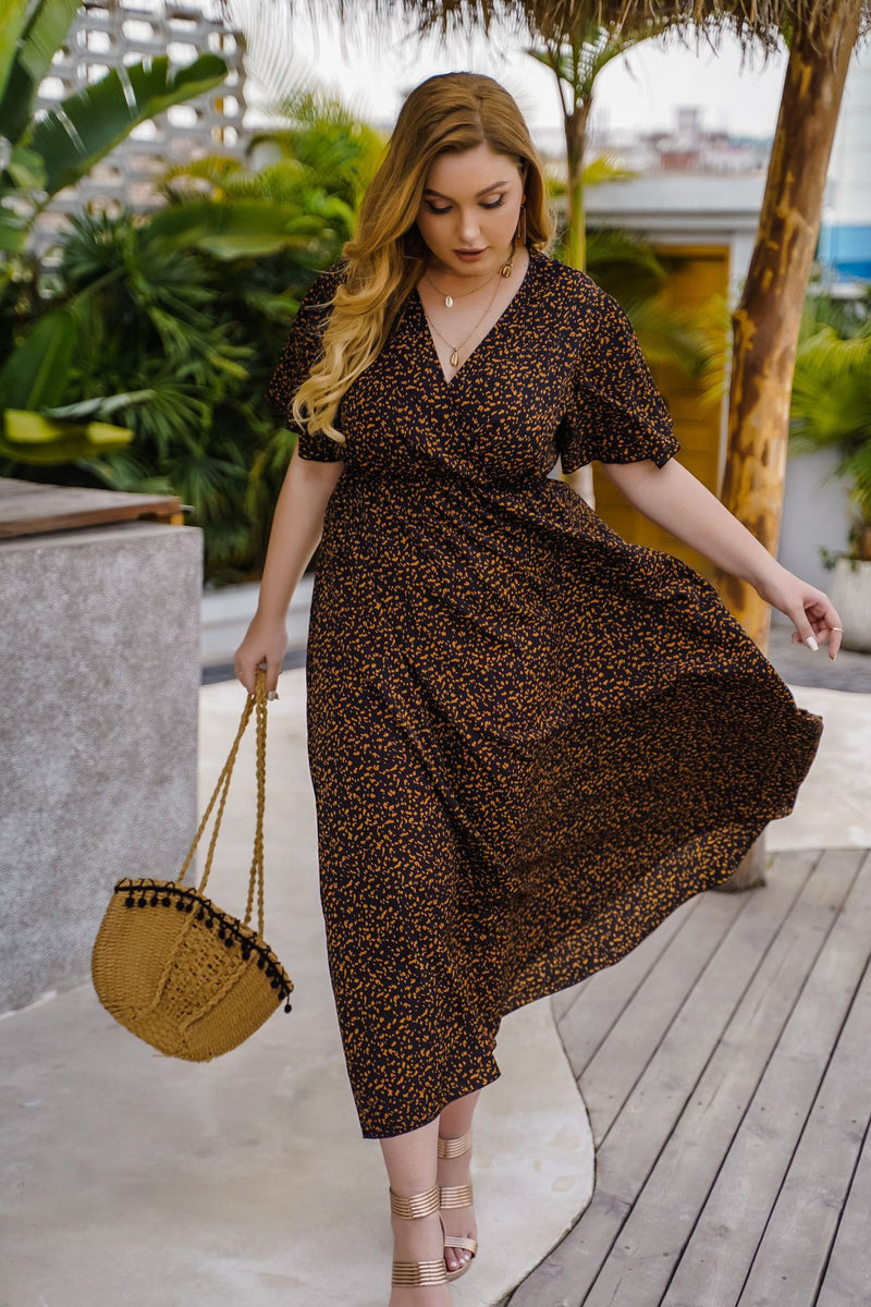 Casual Printed Resort Women Curvy Flowy Dresses Wholesale Plus Size Clothing