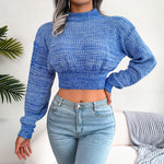 Cropped Navel Knit Fashion Long Sleeve Round Neck Sweater Wholesale Women Clothing