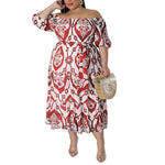 Printed Short Sleeve Lace-Up Smocked Curvy Dresses Wholesale Plus Size Clothing