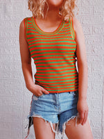 Casual Striped Sleeveless Knit Tops Slim Round Neck Summer Tank Tops Wholesale