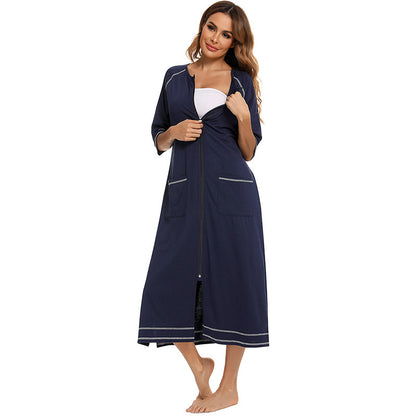 Comfortable Home Wear Loose Zip Nightgown Women Pajamas Wholesale Loungewear