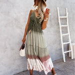 Tie-Dye Print V Neck Fringe Sling Sundresses Holiday Slip Swing Ruffled Dress Wholesale Maxi Dresses SD531876
