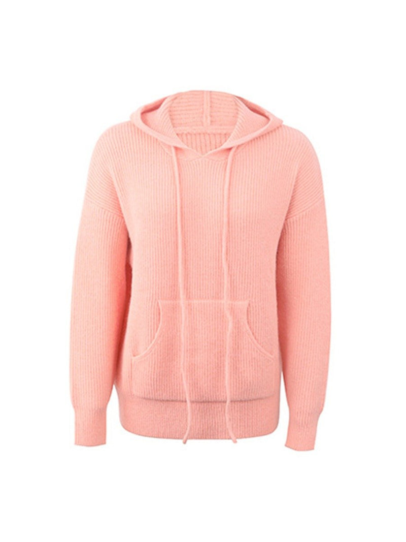 women's sweater solid color hooded pocket knitted coat Autumn Winter Sweater Pullovers Knitted Tops
