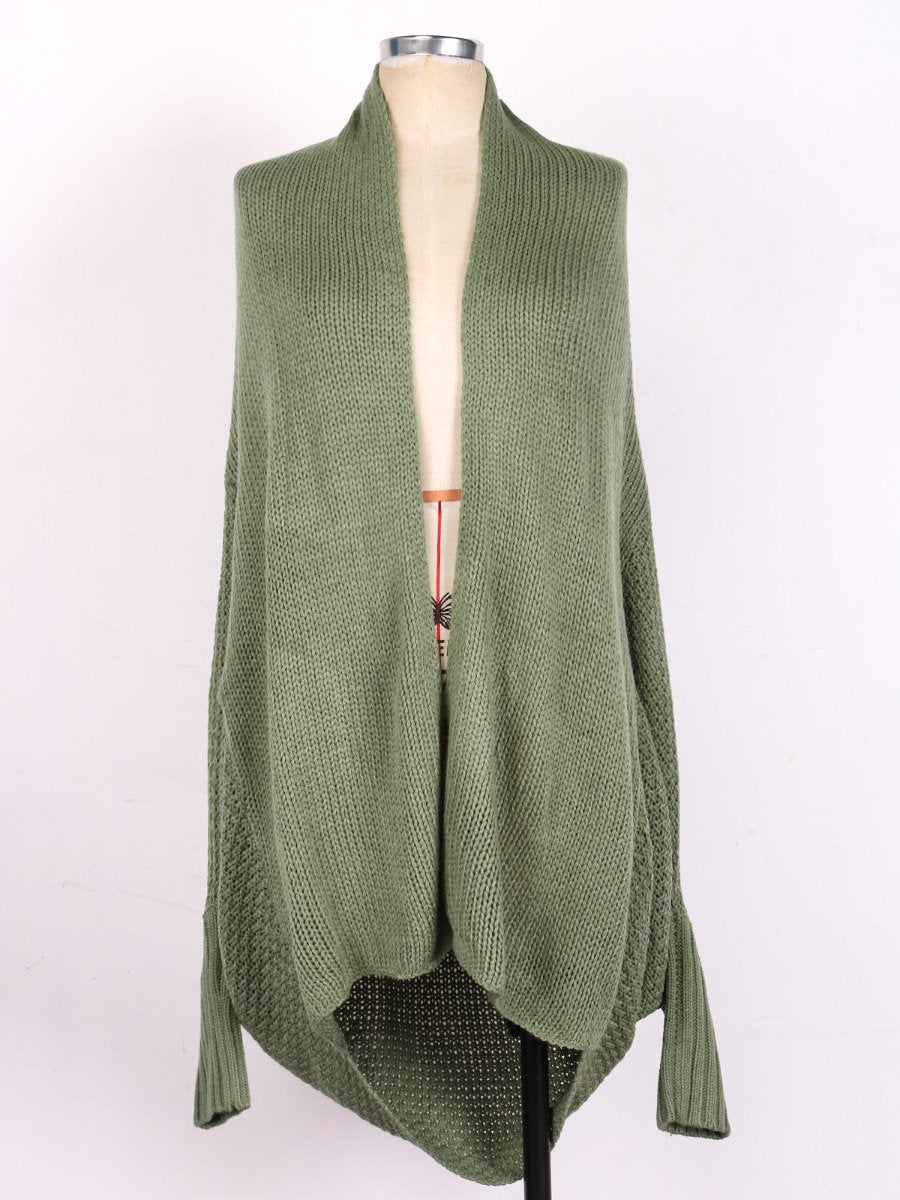 Popular Knitted Cardigan Sweater Multicolor Solid Color Bat Sleeve Ribbed Cardigan