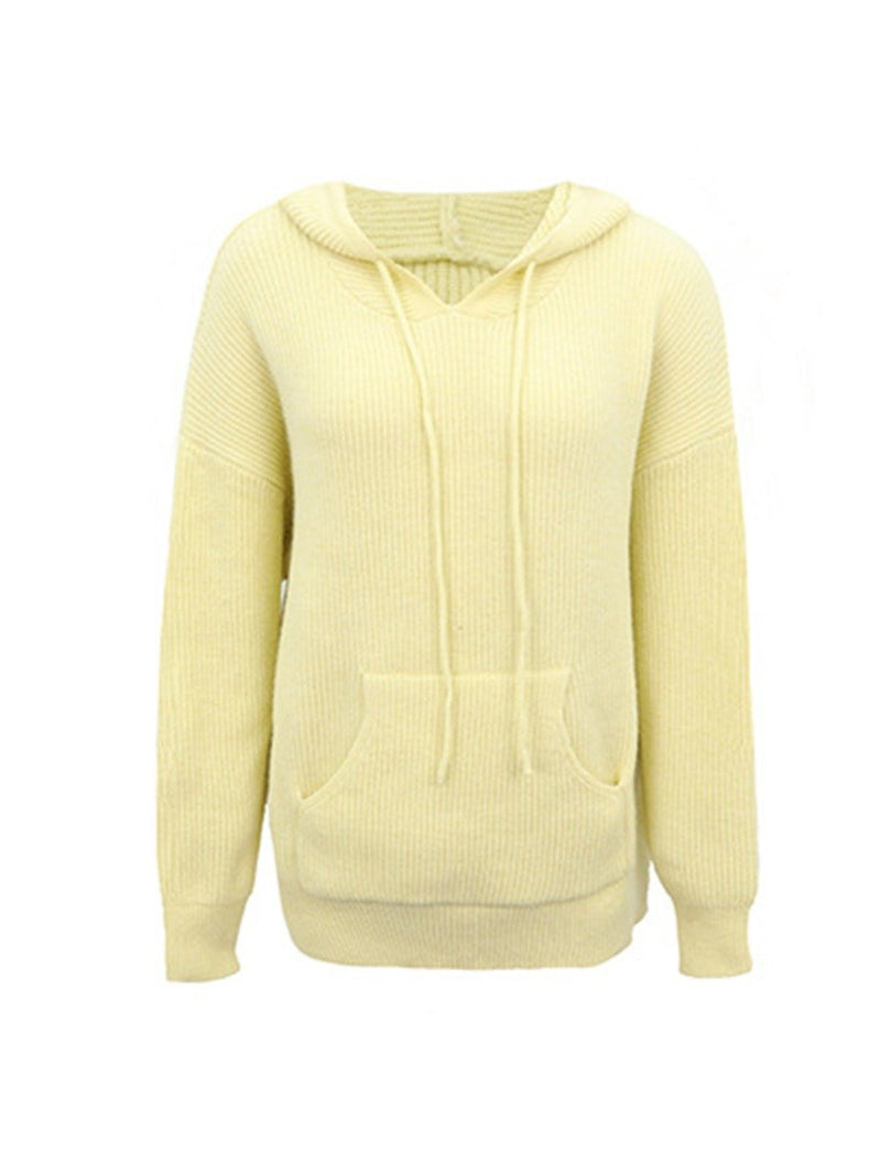 women's sweater solid color hooded pocket knitted coat Autumn Winter Sweater Pullovers Knitted Tops