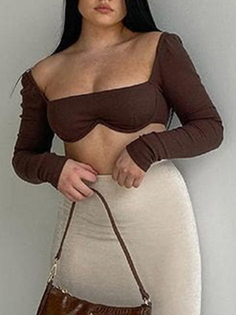 Women's Clothing New Sexy Crop Top Slim Fashion Casual Navel Revealing Top Backless