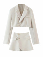 Women's Commute Solid Casual Short Suit High Waist Button Suit Jacket Skirt Suit 2pcs Sets