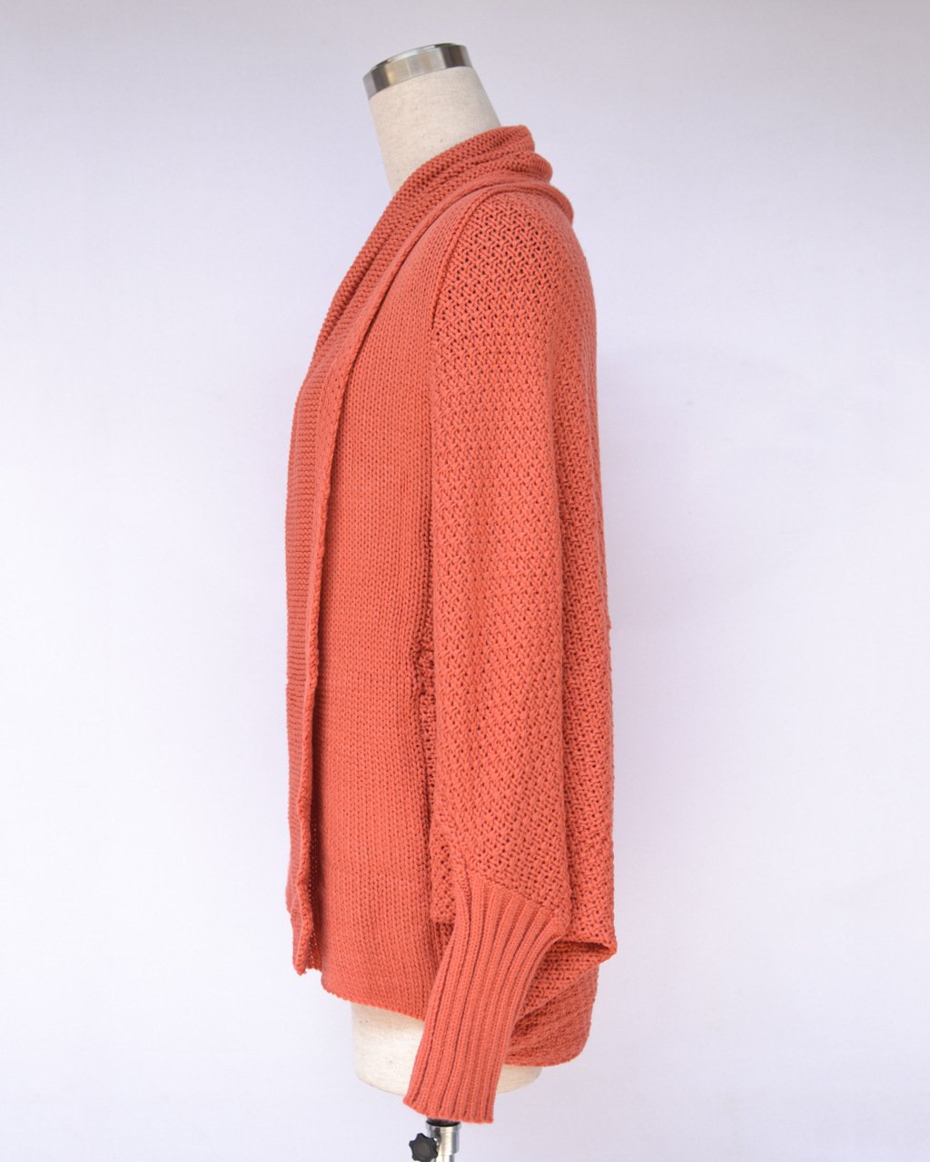 Popular Knitted Cardigan Sweater Multicolor Solid Color Bat Sleeve Ribbed Cardigan