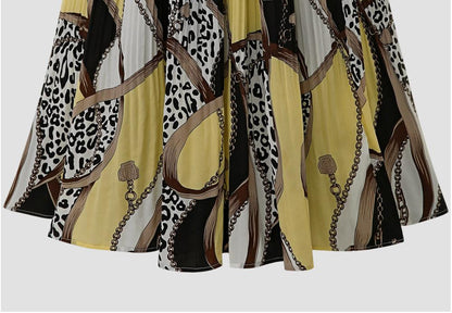 Colorblock Leopard Pattern Stitching Chiffon Elastic Waist Swing Skirt Wholesale