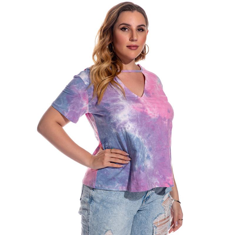 Large Size Women's T-Shirt Short Sleeve Tie Dyed Blouse