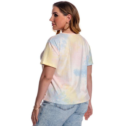 Large Size Women's T-Shirt Short Sleeve Tie Dyed Blouse