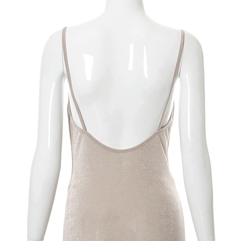 Sleeveless Backless Pile Collar Thigh Split Cami Dress Wholesale Clothing