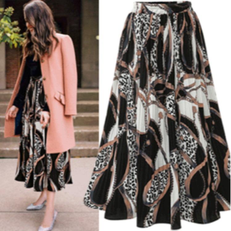 Colorblock Leopard Pattern Stitching Chiffon Elastic Waist Swing Skirt Wholesale