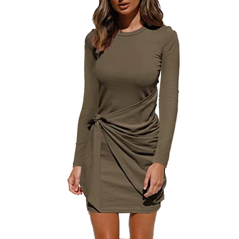 Hot Sale New Fall Long Sleeve Lace-up Waist Women Dress Wholesale