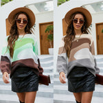 Splicing Knitted O-neck Patchwork Colorblock Sweater Pullover Sweater 2021 Autumn and Winter New Color