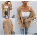 2021 Autumn and Winter New Sweater Women's Leisure Medium Knitted Cardigan Button Decor Open Front with Pocket