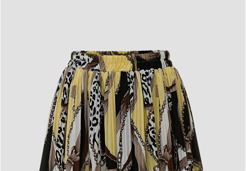 Colorblock Leopard Pattern Stitching Chiffon Elastic Waist Swing Skirt Wholesale