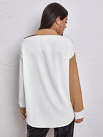 Loose Thin Stitching Contrast Colorblock Shirt Pocket Long Sleeve Shirt