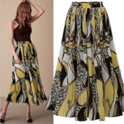 Colorblock Leopard Pattern Stitching Chiffon Elastic Waist Swing Skirt Wholesale