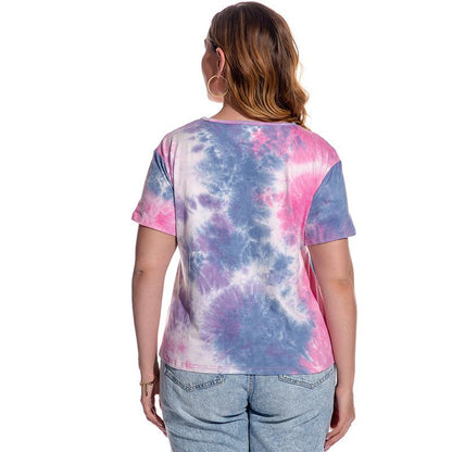 Large Size Women's T-Shirt Short Sleeve Tie Dyed Blouse