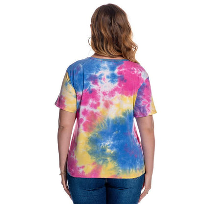 Large Size Women's T-Shirt Short Sleeve Tie Dyed Blouse