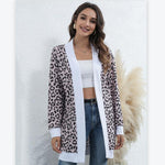 Women's Clothing Christmas Leopard All Over Print Knitted Jersey Overcoat Cardigan Coat