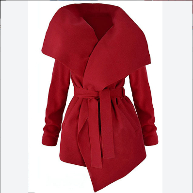 Xmas Surplice Collar Wholesale Asymmetrical Coat For Women